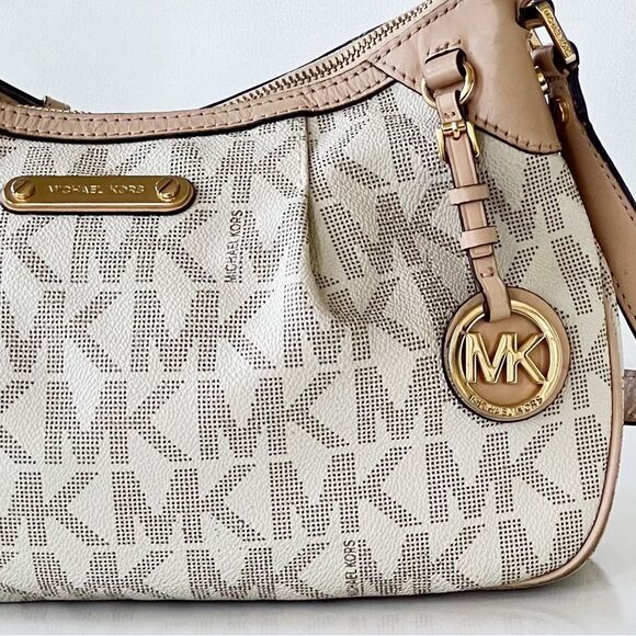MICHAEL Michael Kors Beige and Cream Shoulder Bag MK tote purse designer small - Picture 14 of 16